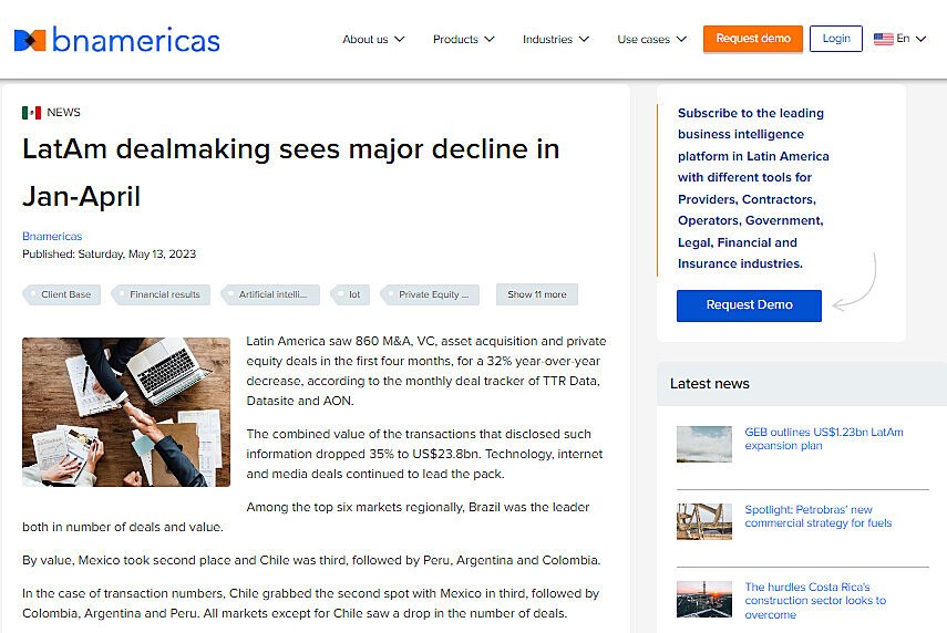 LatAm dealmaking sees major decline in Jan-April